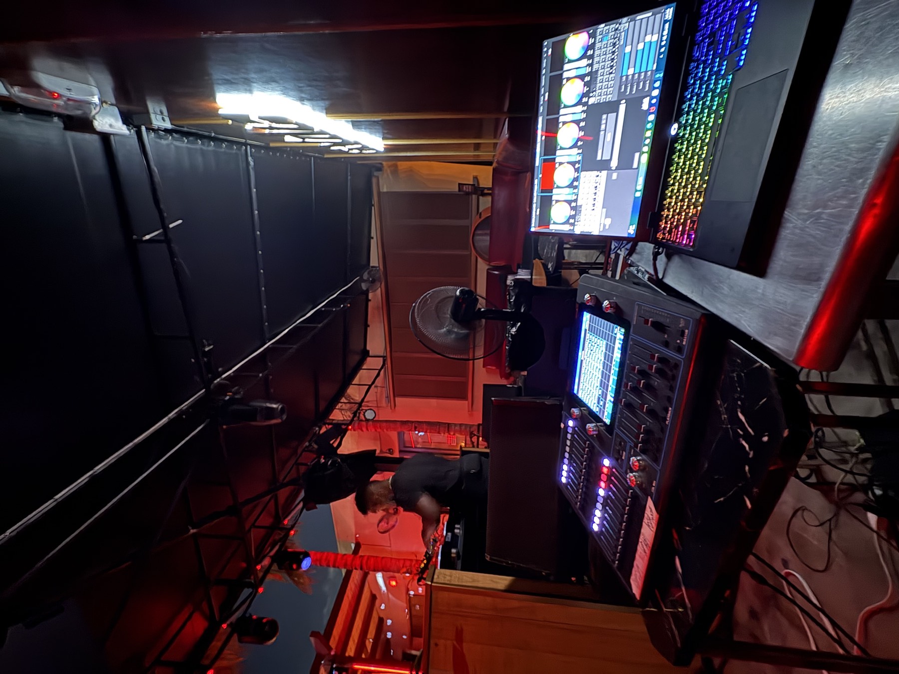 Lighting console and control laptop at the front of house position